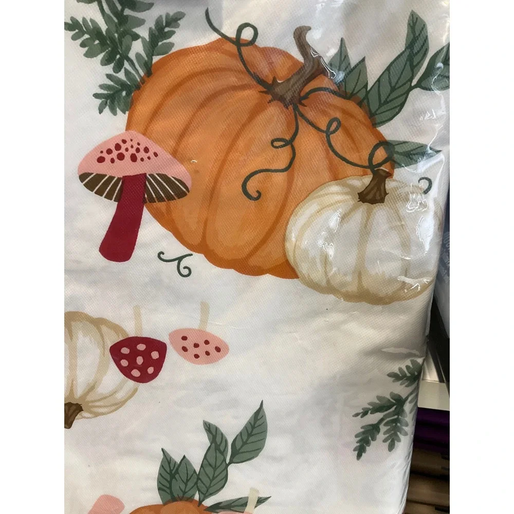 Harvest Moon PEVA Round Tablecloth Mushroom Pumpkin Fall Thanksgiving Halloween